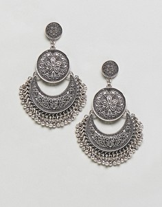 Серьги-подвески с гравированными дисками и бусинами ASOS DESIGN - Серебряный