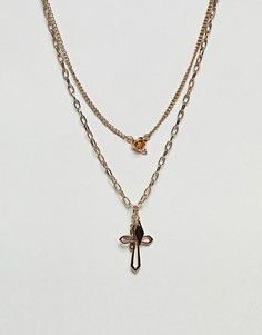 Многорядное ожерелье в винтажном стиле с розой и крестом ASOS DESIGN - Золотой