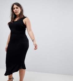 Платье-майка макси с глубоким вырезом на спине и асимметричным краем ASOS DESIGN Curve - Черный