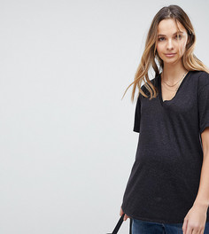 Футболка из ткани с добавлением льна и с V-образным вырезом ASOS DESIGN Maternity - Черный