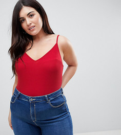 Топ в рубчик на тонких бретельках с V-образным вырезом ASOS CURVE - Красный