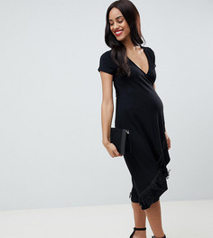 Платье с запахом, бахромой и оборками ASOS DESIGN Maternity - Черный