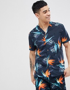 Темно-синяя рубашка с короткими рукавами и гавайским принтом Original Penguin - Темно-синий