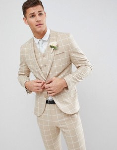 Приталенный пиджак в клетку светло-бежевого цвета ASOS DESIGN Wedding - Светло-бежевый