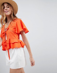 Топ с кружевными вставками и оборками ASOS DESIGN - Мульти