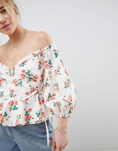 Топ с цветочным принтом, запахом и открытыми плечами ASOS DESIGN - Мульти
