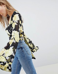 Блузка с цветочным принтом, запахом и рукавами-кимоно ASOS DESIGN - Мульти