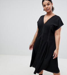 Приталенное платье миди с контрастными строчками ASOS DESIGN Curve - Черный