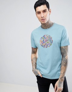 Синяя футболка в винтажном стиле с принтом пейсли и логотипом Pretty Green - Синий