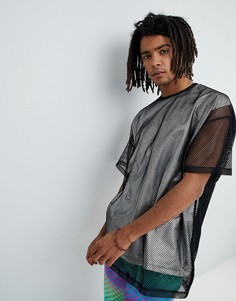 Оверсайз-футболка с сетчатым верхним слоем и эффектом металлик ASOS DESIGN - Серебряный