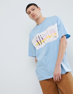 Удлиненная oversize-футболка колор блок с принтом ASOS DESIGN - Синий