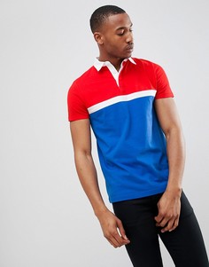 Футболка-поло регби в стиле колор блок ASOS DESIGN - Синий