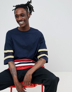 Темно-синяя oversize-футболка с рукавами до локтя и сетчатыми вставками ASOS DESIGN - Темно-синий