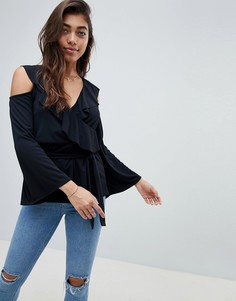 Топ с запахом и поясом ASOS DESIGN - Черный