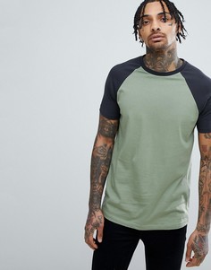 Зеленая футболка с контрастными рукавами реглан ASOS DESIGN - Мульти