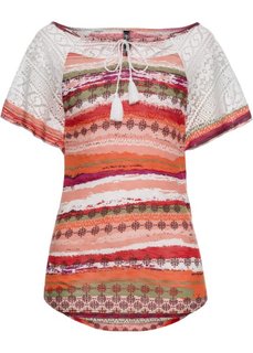 Футболка с кружевом (абрикосовый с рисунком) Bonprix