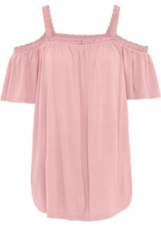 Футболка с кружевной отделкой (розовый) Bonprix