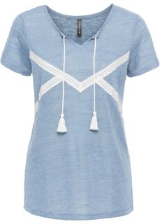 Футболка с кружевной отделкой (синий) Bonprix