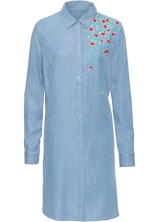 Платье рубашечного покроя с вышивкой (голубой) Bonprix