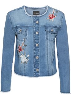 Куртка джинсовая с цветочной вышивкой (голубой) Bonprix