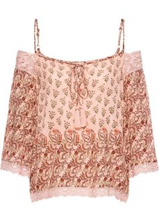 Блузка с кружевной отделкой (розовый с узором) Bonprix