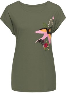 Футболка с вышивкой (оливковый) Bonprix