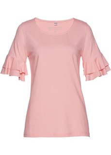 Футболка с воланами (конфетно-розовый) Bonprix