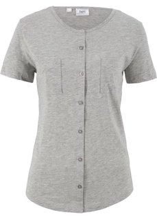Футболка на пуговицах с коротким рукавом (светло-серый меланж) Bonprix