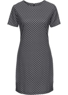 Трикотажное платье (черный/цвет белой шерсти в горошек) Bonprix