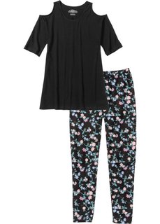 Пижама-капри (черный/розовая пудра с рисунком) Bonprix