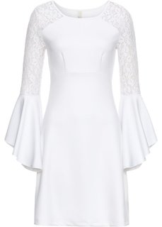 Платье с воланом и кружевом (белый) Bonprix