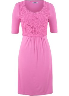 Платье с кружевной вставкой и коротким рукавом (яркий розово-лиловый) Bonprix