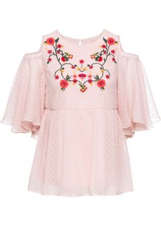 Блузка с прорезями и вышивкой (розовый) Bonprix