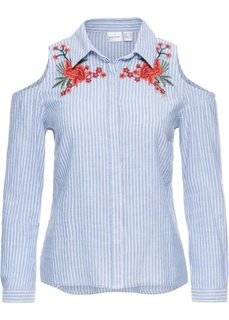 Блузка с прорезями и вышивкой (белый/нежно-голубой в полоску) Bonprix