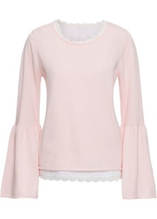 Пуловер с кружевным топом (2 изд.) (нежно-розовый меланж/кремовый) Bonprix