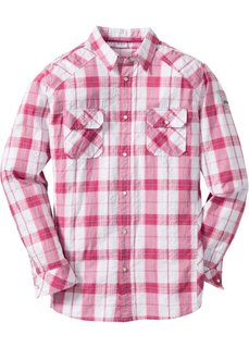 Рубашка Regular Fit из материала сирсакер (белый/светлый ярко-розовый в клетку) Bonprix
