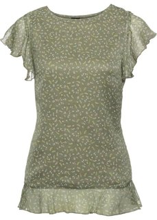 Блузка с рукавами-воланами (оливковый в цветочек) Bonprix