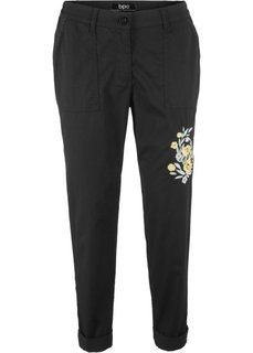 Брюки с цветочной вышивкой (черный) Bonprix