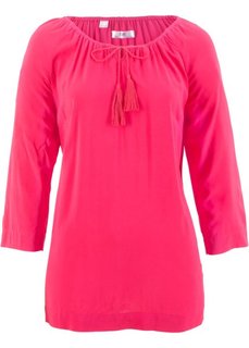 Блузка с вырезом-кармен и рукавом 3/4 (ярко-розовый гибискус) Bonprix