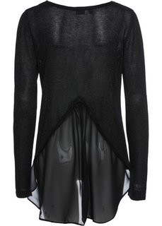 Пуловер с люрексом и шифоновой вставкой (черный металлик) Bonprix