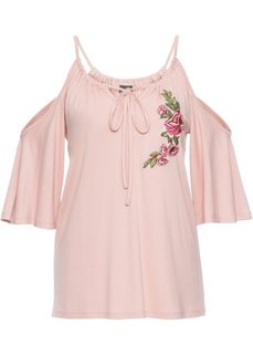 Футболка с прорезями и вышивкой (розовый) Bonprix