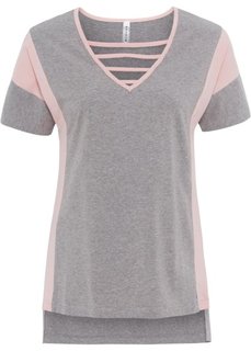 Футболка в блочную полоску (светло-серый меланж/нежно-розовый) Bonprix