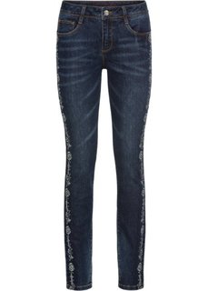 Джинсы Skinny с вышивкой (темный деним) Bonprix