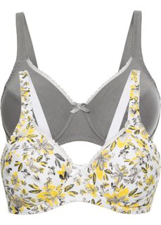 Бюстгальтер из органического хлопка (2 шт.), чашка F (с рисунком + серый/коричневый) Bonprix