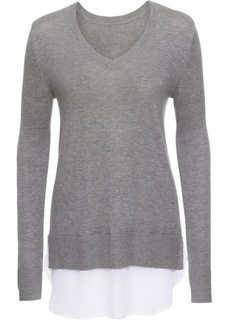 Пуловер 2 в 1 (серый меланж/белый) Bonprix