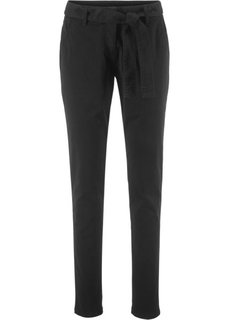 Брюки эластичные с текстильным поясом (черный) Bonprix