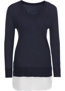 Пуловер 2 в 1 (темно-синий/белый) Bonprix