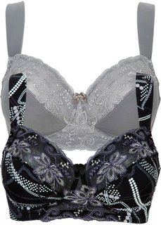 Бюстгальтер без косточек (2 шт.), чашка E (графический принт + темно-серый) Bonprix