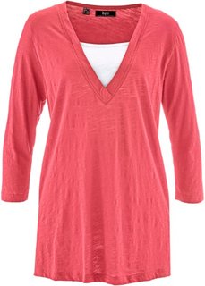 Футболка 2 в 1 с рукавом 3/4 (нежный ярко-розовый) Bonprix