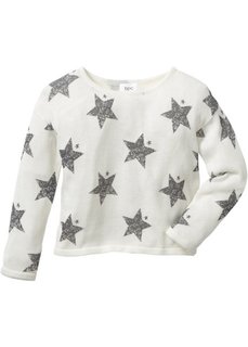 Вязаный пуловер свободного покроя (цвет белой шерсти с рисунком звездочек) Bonprix